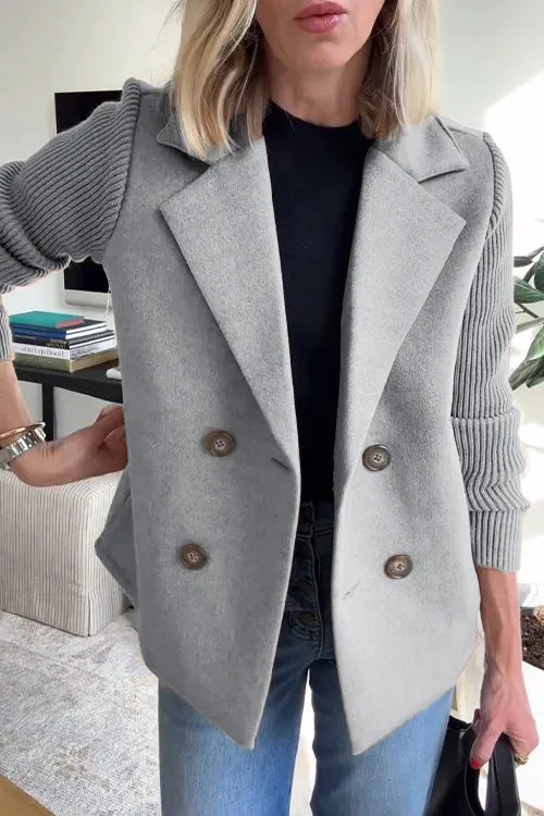 🔥50% Off-Limited Time⏳ Lapel Knitted Patchwork Sleeve Casual Coat