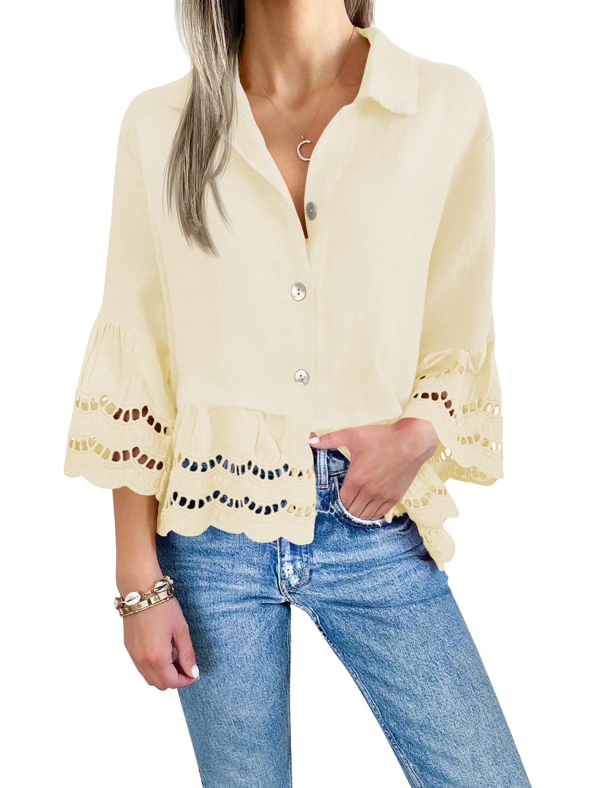 Women's Eyelet Lace Blouse Tops (Buy 2 Free Shipping）