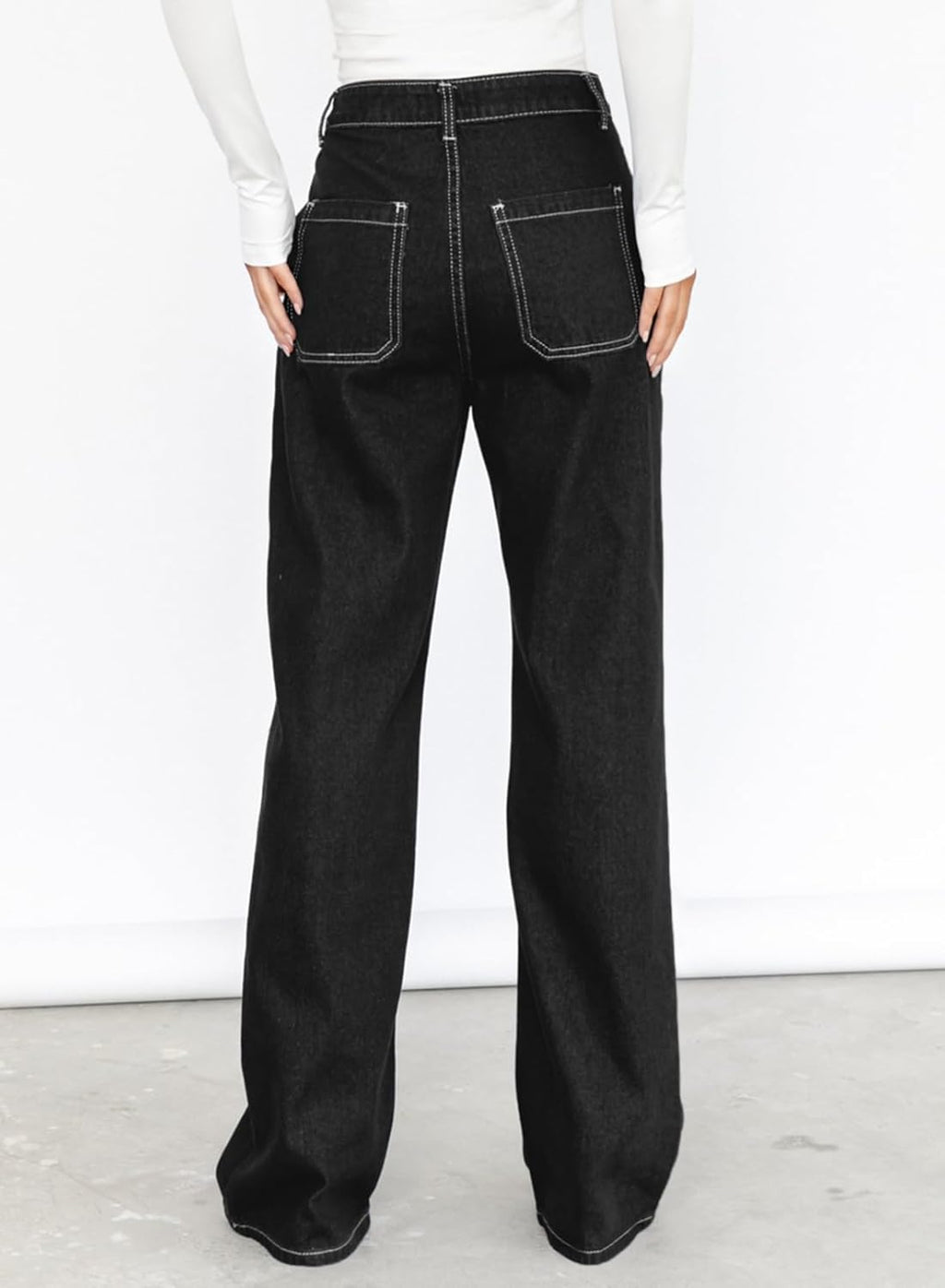 Dokotoo Women's Casual Mid Waist Cargo Jeans Stretch Wide Leg Denim Pants with Pockets