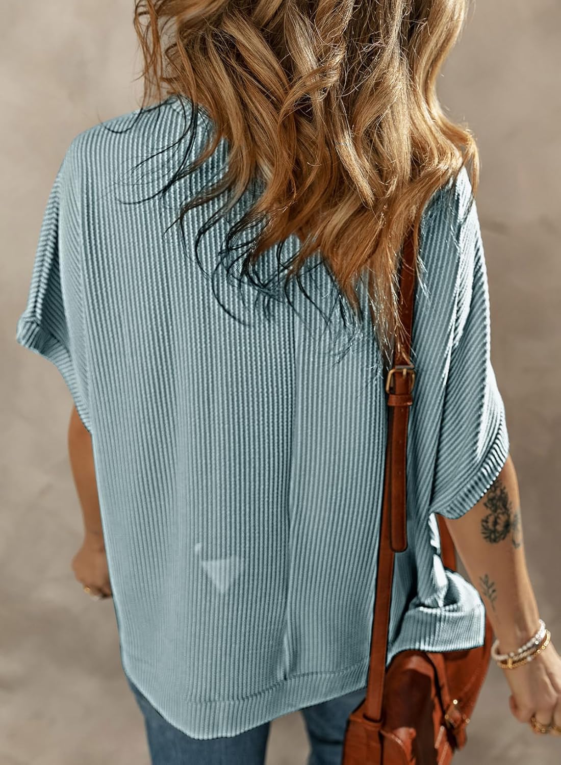 Dokotoo Women's Casual Oversized Short Sleeve Solid Color Loose Texture Knit Tunic Tops Blouses