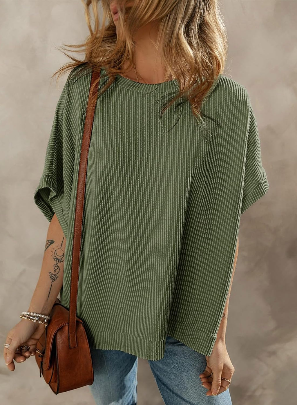 Dokotoo Women's Casual Oversized Short Sleeve Solid Color Loose Texture Knit Tunic Tops Blouses