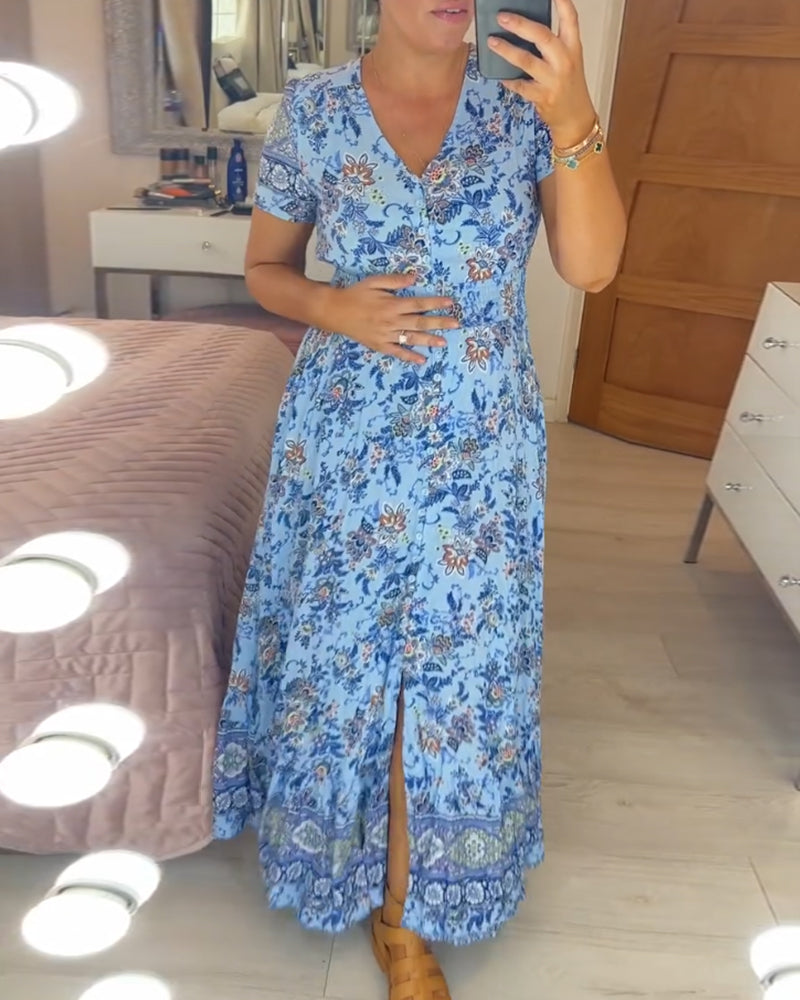 (💃Hot Sale - 45% OFF🔥)Floral print v-neck dress