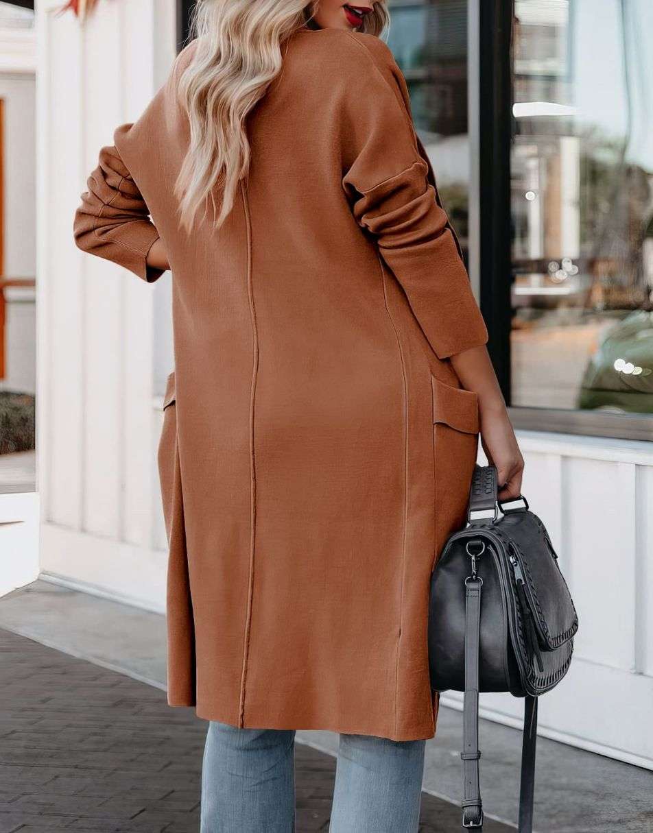 ANRABESS Women's Casual Long Sleeve Draped Open Front Knit Pockets Long Cardigan Jackets Sweater