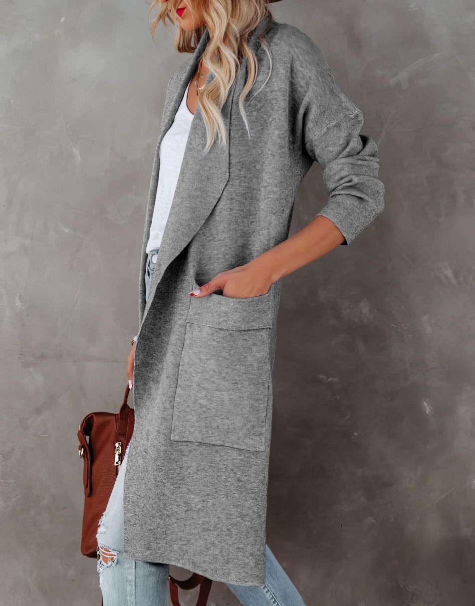 ANRABESS Women's Casual Long Sleeve Draped Open Front Knit Pockets Long Cardigan Jackets Sweater