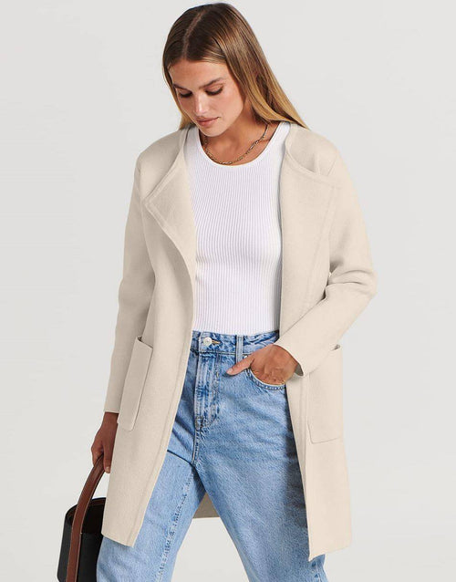 ANRABESS Women's Open Front Knit Cardigan Long Sleeve Lapel Casual Solid Classy Sweater Jacket