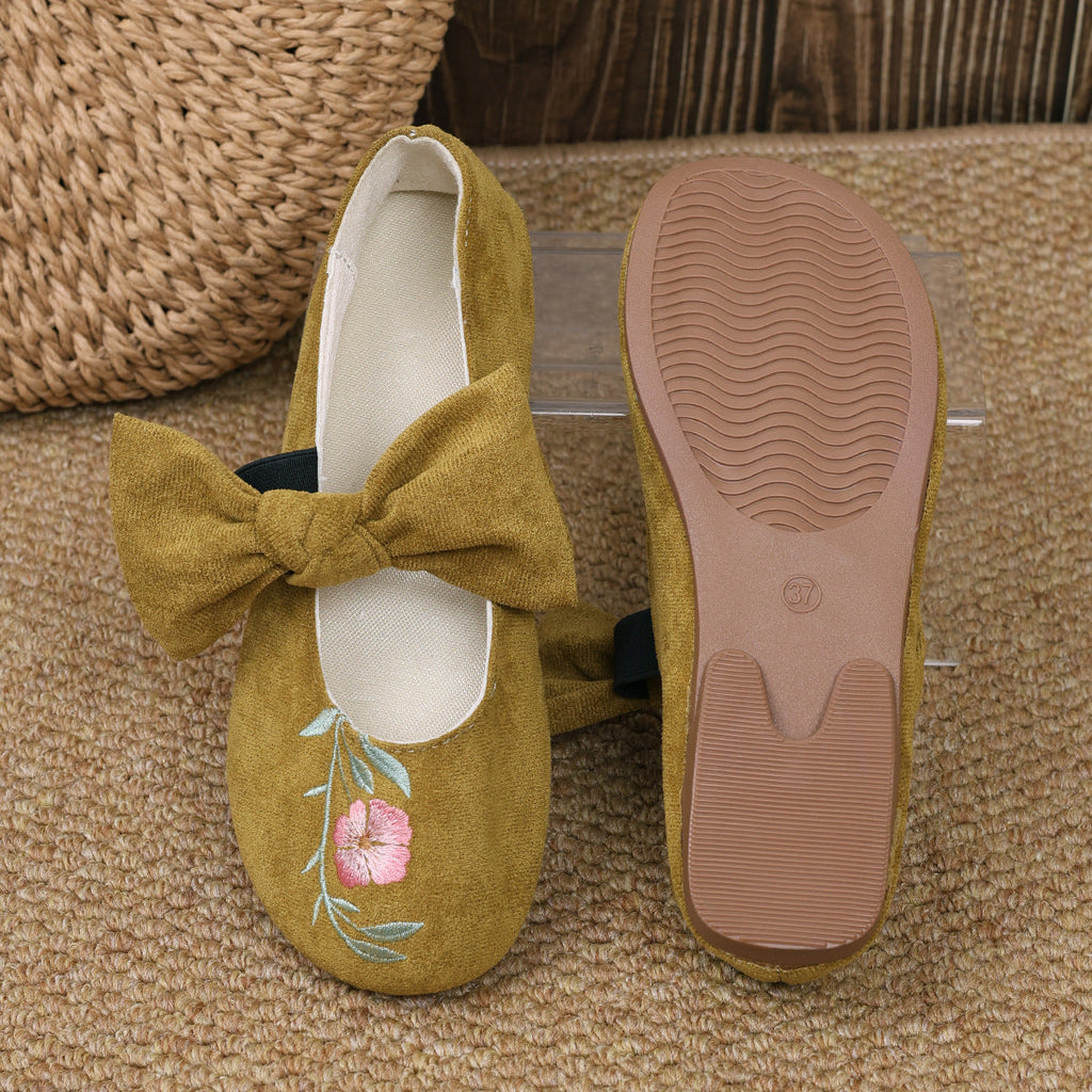 New Embroidered Bow Flat Mary Jane Shoes
