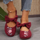 New Embroidered Bow Flat Mary Jane Shoes