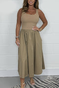 Solid Color Flared T Shirt Midi Dress